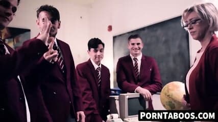 Voluptuous teacher Dee Williams stuffed by four thick students