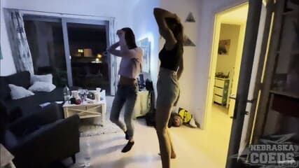 Four Attractive College Girls Having Hot Lesbian Sex In Hotel After Party