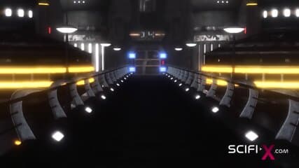 A sexy horny bald girl in cuffs gets fucked hard by a sex cyborg in the lab